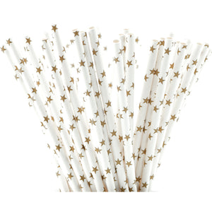 Gold Stars on White Paper Straws —  STRAWTOPIA - STRAWTOPIA