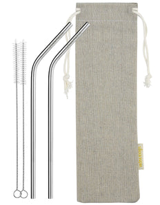 2 Bendy (10.4 inches) Reusable Stainless Steel Metal Straws with Cleaning Brushes  — STRAWTOPIA