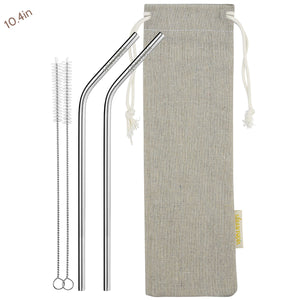 2 Bendy (10.4 inches) Reusable Stainless Steel Metal Straws with Cleaning Brushes  — STRAWTOPIA