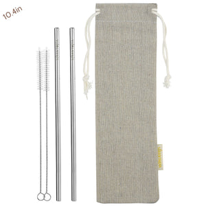 2 Straight (10.4 inches) Reusable Stainless Steel Metal Straws with Cleaning Brushes  — STRAWTOPIA