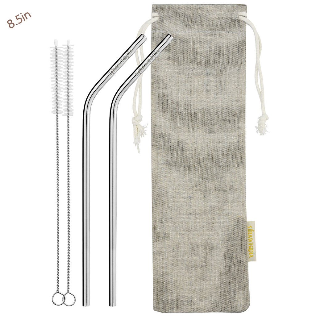 2 Bendy Reusable Stainless Steel Metal Straws 8.5 inches