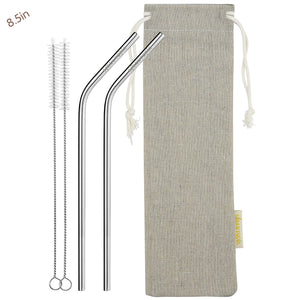 2 Bendy (8.5 inches) Reusable Stainless Steel Metal Straws with Cleaning Brushes — STRAWTOPIA