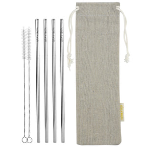 4 Straight Reusable Stainless Steel Metal Straws with Cleaning Brushes (10.4 inches) — STRAWTOPIA