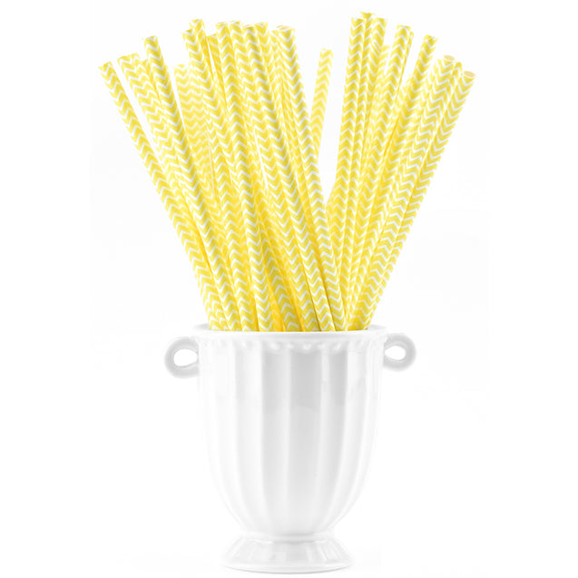 Yellow | White Chevron Paper Straws Biodegradable and Compostable - STRAWTOPIA