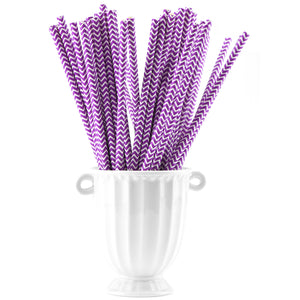 Purple | White Chevron Paper Straws Biodegradable and Compostable - STRAWTOPIA