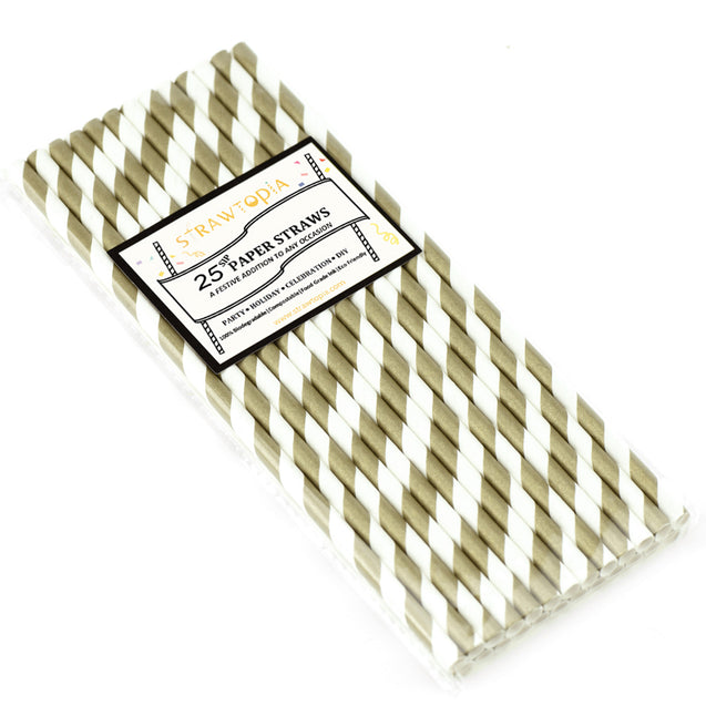 Gold | White Striped Paper Straws — STRAWTOPIA - STRAWTOPIA