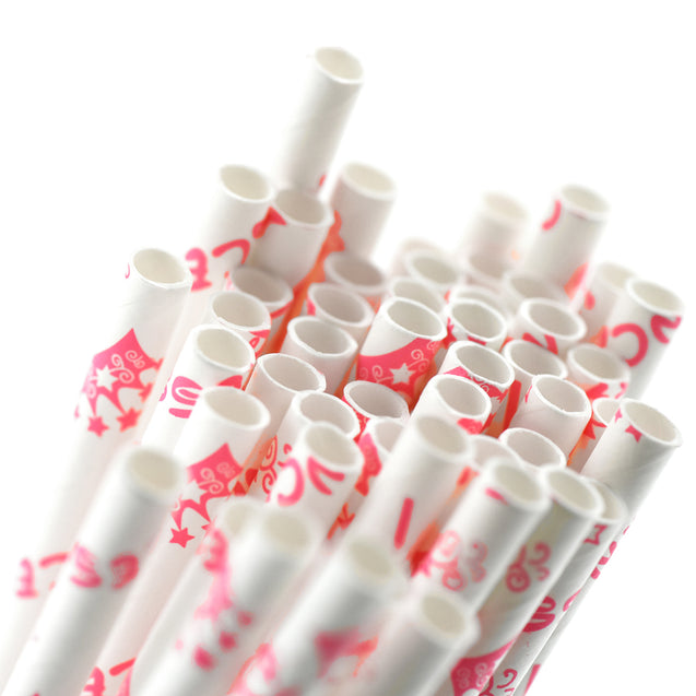 Pink Crown Paper Straws Biodegradable and Compostable - STRAWTOPIA