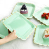 8'' Mint Green with Gold Accent Floral Edge Square Party Paper Plates