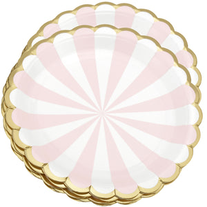 9'' White and Pink with Gold Accent Floral Edge Party Paper Plates  — STRAWTOPIA