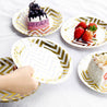 7'' White with Gold Chevron Pattern Round Party Paper Plates — STRAWTOPIA
