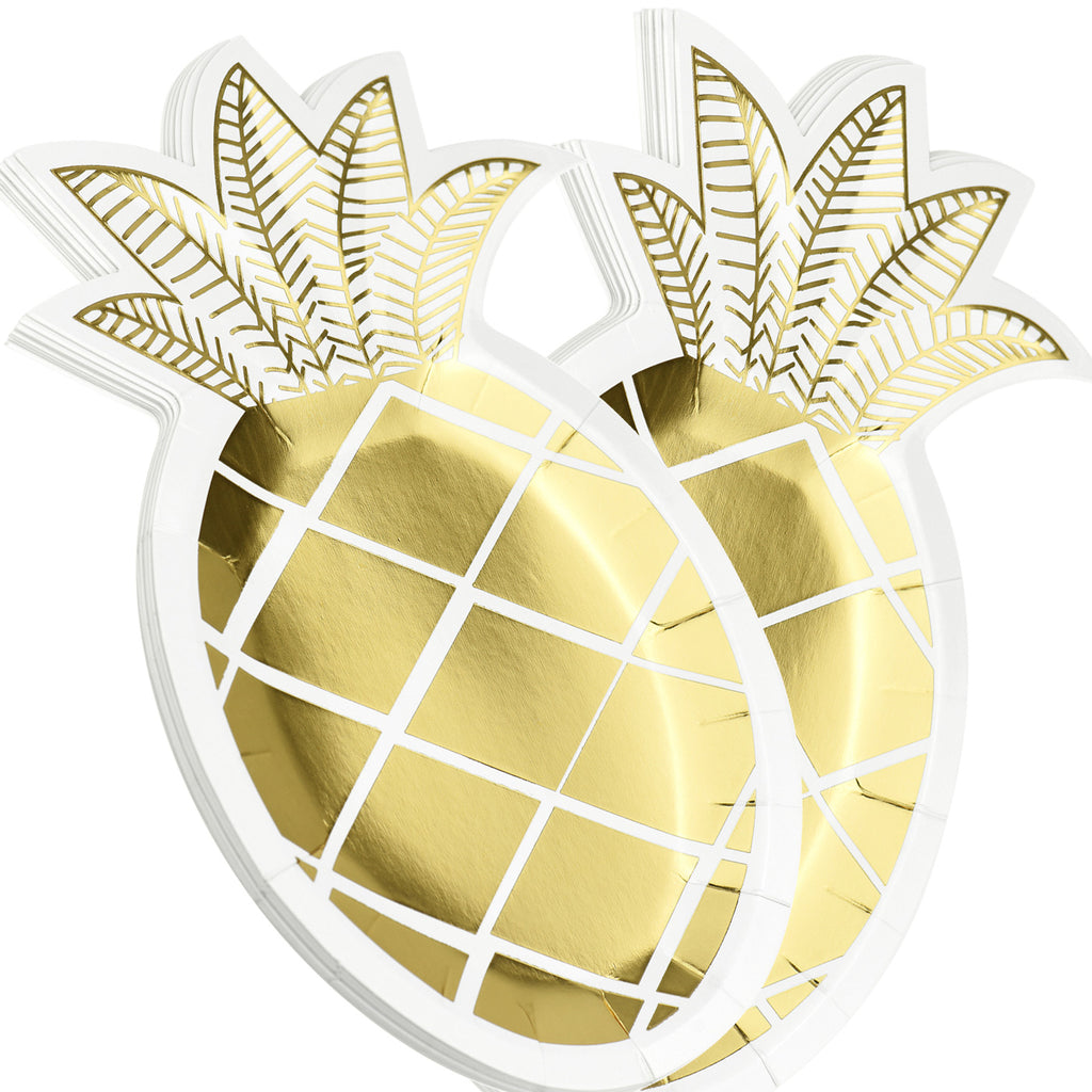 Golden Pineapple Shaped Party Paper Plates STRAWTOPIA