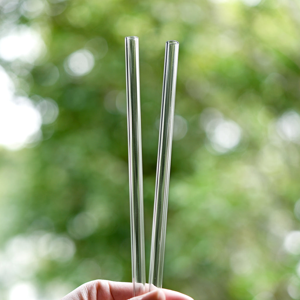 2 Straight Reusable Glass Straws (Transparent) 8mm Wide — STRAWTOPIA