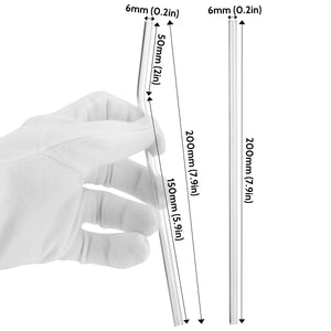 straight glass straw and bendy glass straw with displayed dimensions 7.9 inches x 0.31 inches (20cm x 8mm)