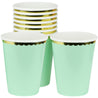 Mint Green with Gold Floral Edge Fancy Party Paper Cups — STRAWTOPIA