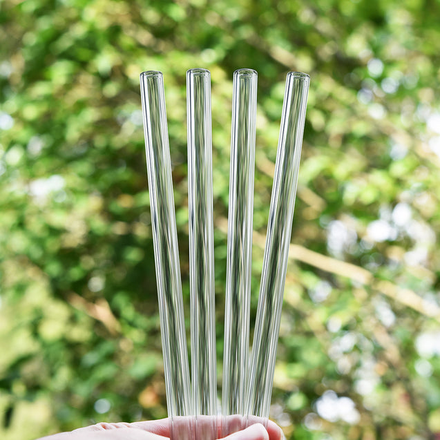 12mm (Transparent) 4 Straight Reusable Glass Straws with Cleaning Brushes — STRAWTOPIA