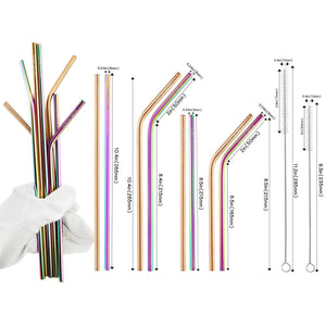 14 Piece Rose Gold and Rainbow Reusable Metal Straws with Cleaning Brushes — STRAWTOPIA