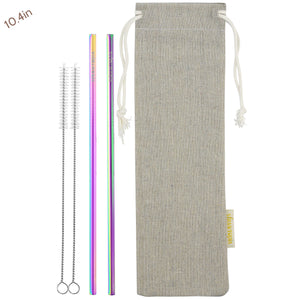 2 Straight (10.4 inches) Rainbow Reusable Metal Straws with Cleaning Brushes — STRAWTOPIA 