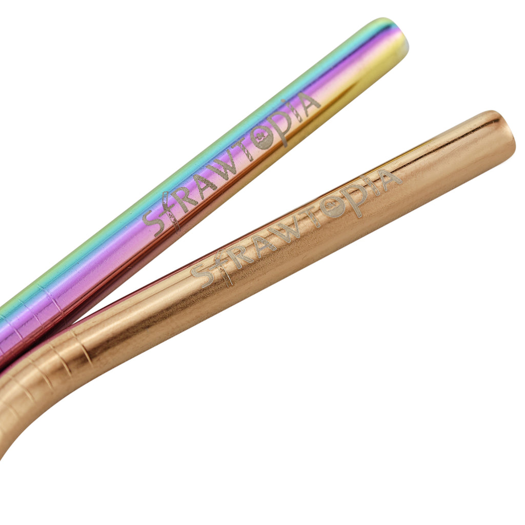 1 Bendy Gold 1 Straight Rainbow Metal Straws 8.5 inches — STRAWTOPIA