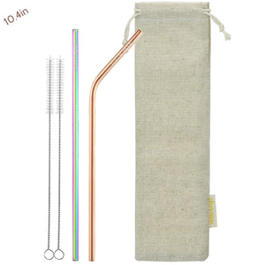 (10.4 inches)1 Bendy Champagne Gold 1 Straight Rainbow Reusable Metal Straws with Cleaning Brushes — STRAWTOPIA 