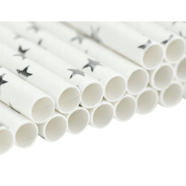 Metallic Silver Stars Paper Straws Biodegradable and Compostable - STRAWTOPIA