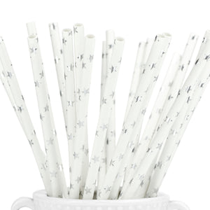 Metallic Silver Stars Paper Straws Biodegradable and Compostable - STRAWTOPIA