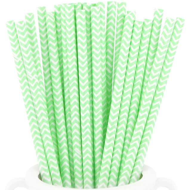 Light Green | White Chevron Pattern Paper Straws — STRAWTOPIA - STRAWTOPIA