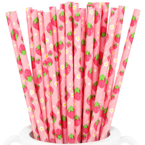 Pink | Strawberries Paper Straws Biodegradable and Compostable - STRAWTOPIA