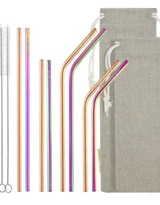 14 Piece Rose Gold and Rainbow Reusable Metal Straws with Cleaning Brushes — STRAWTOPIA