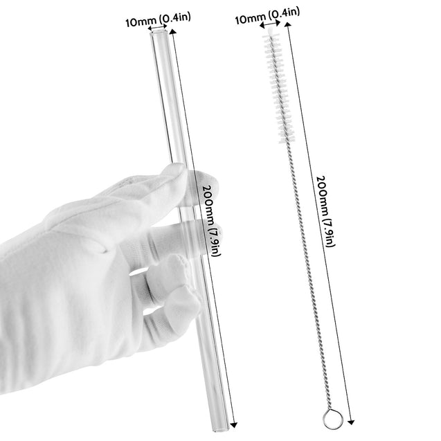 10mm (Transparent) 4 Straight Reusable Glass Straws with Cleaning Brushes — STRAWTOPIA