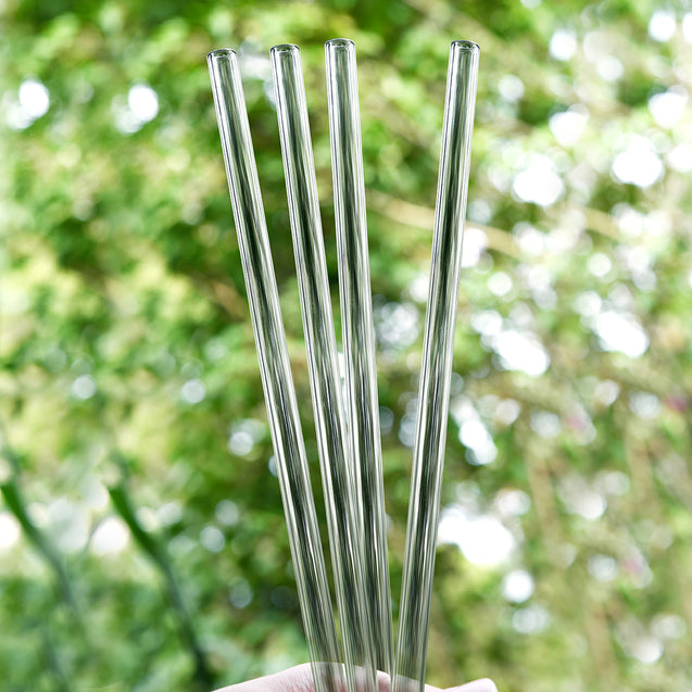 10mm (Transparent) 4 Straight Reusable Glass Straws with Cleaning Brushes — STRAWTOPIA