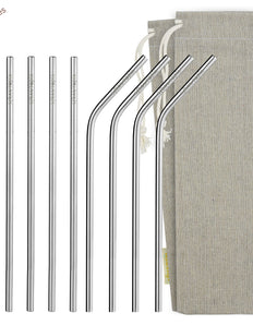 (8.5 inches) 11 Piece Set of Reusable Stainless Steel Metal Straws with Cleaning Brushes — STRAWTOPIA