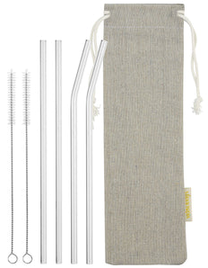 straight glass straw and bendy glass straw with displayed dimensions 7.9 inches x 0.31 inches (20cm x 8mm)