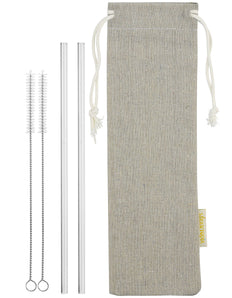 6mm (Transparent) 2 Straight Reusable Glass Straws with Cleaning Brushes — STRAWTOPIA