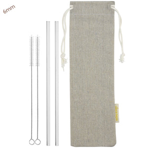 6mm (Transparent) 2 Straight Reusable Glass Straws with Cleaning Brushes — STRAWTOPIA