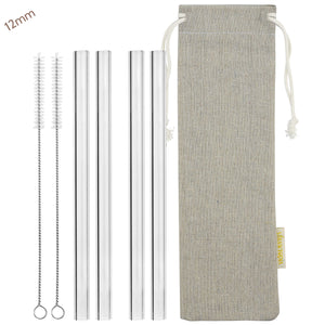 12mm (Transparent) 4 Straight Reusable Glass Straws with Cleaning Brushes — STRAWTOPIA 