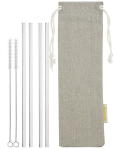 strawtopia 4 straight glass straws 2 cleaning brushes and jute drawstring bag main