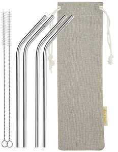 2 Bendy (10.4 inches) Reusable Stainless Steel Metal Straws with Cleaning Brushes  — STRAWTOPIA