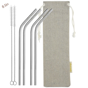 2 Bendy (8.5 inches) Reusable Stainless Steel Metal Straws with Cleaning Brushes — STRAWTOPIA