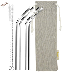 2 Bendy (10.4 inches) Reusable Stainless Steel Metal Straws with Cleaning Brushes  — STRAWTOPIA