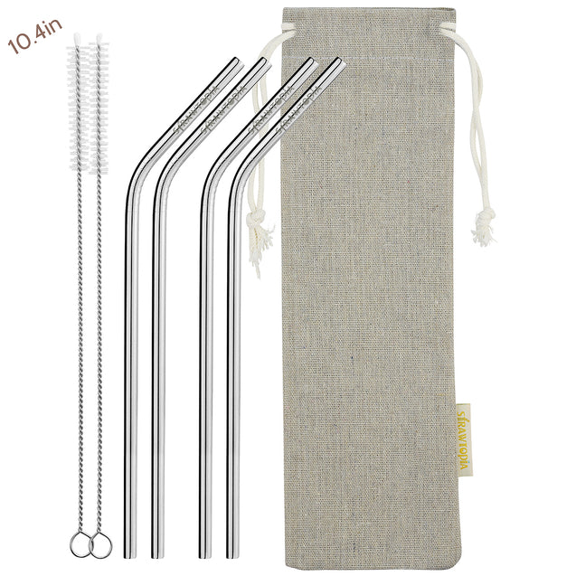2 Bendy (10.4 inches) Reusable Stainless Steel Metal Straws with Cleaning Brushes  — STRAWTOPIA