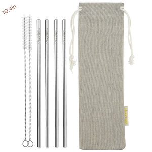 4 Straight  (10.4 inches) Reusable Stainless Steel Metal Straws with Cleaning Brushes — STRAWTOPIA