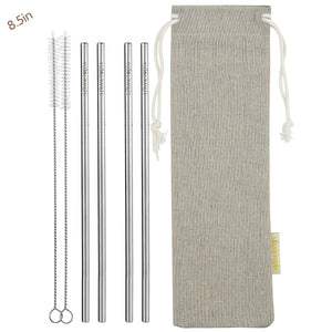 4 Straight (8.5 inches) Reusable Stainless Steel Metal Straws with Cleaning Brushes  — STRAWTOPIA