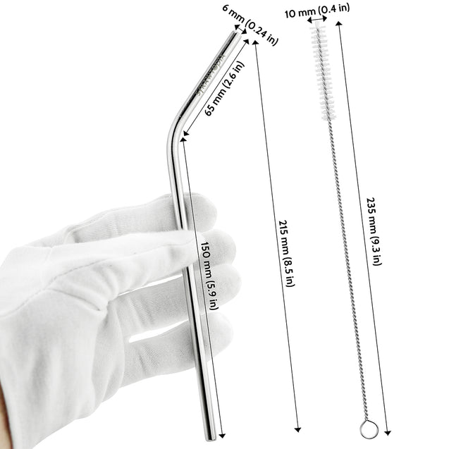 2 Bendy (8.5 inches) Reusable Stainless Steel Metal Straws with Cleaning Brushes — STRAWTOPIA