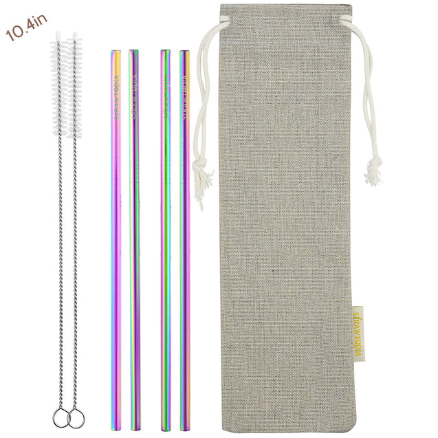 4 Straight (10.4 inches) Rainbow Reusable Metal Straws with Cleaning Brushes — STRAWTOPIA