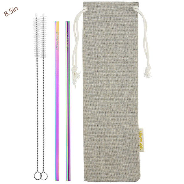 2 Bendy (10.4 inches) Rainbow Reusable Metal Straws with Cleaning Brushes — STRAWTOPIA