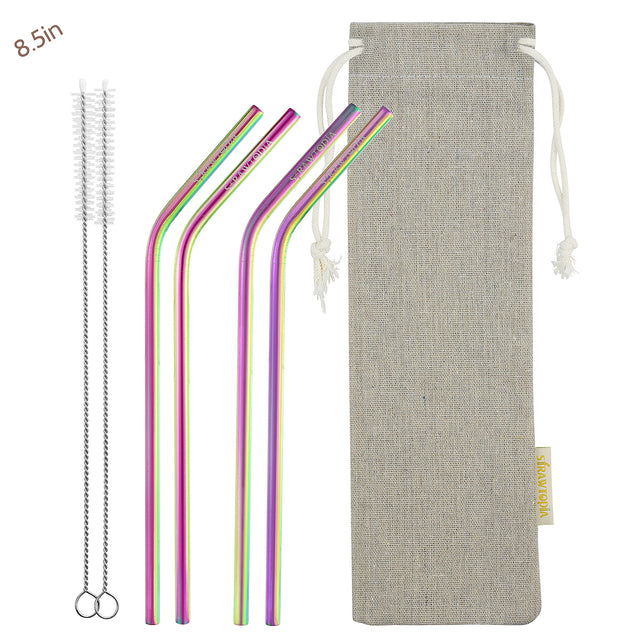 4 Bendy (8.5 inches) Rainbow Reusable Metal Straws with Cleaning Brushes — STRAWTOPIA