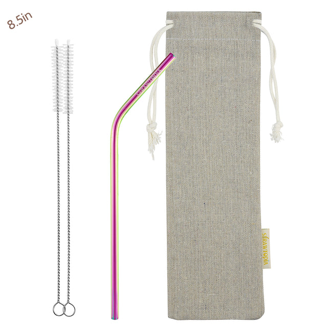 2 Bendy (8.5 inches) Rainbow Reusable Metal Straws with Cleaning Brushes — STRAWTOPIA