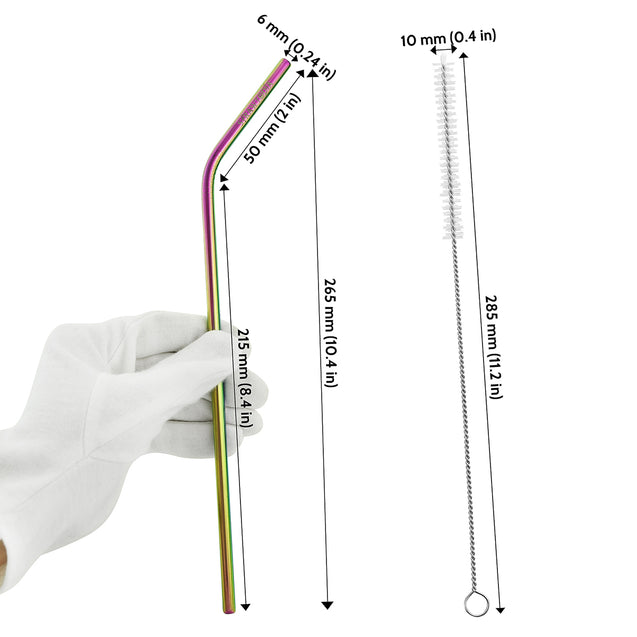 4 Bendy (10.4 inches) Rainbow Reusable Metal Straws with Cleaning Brushes — STRAWTOPIA