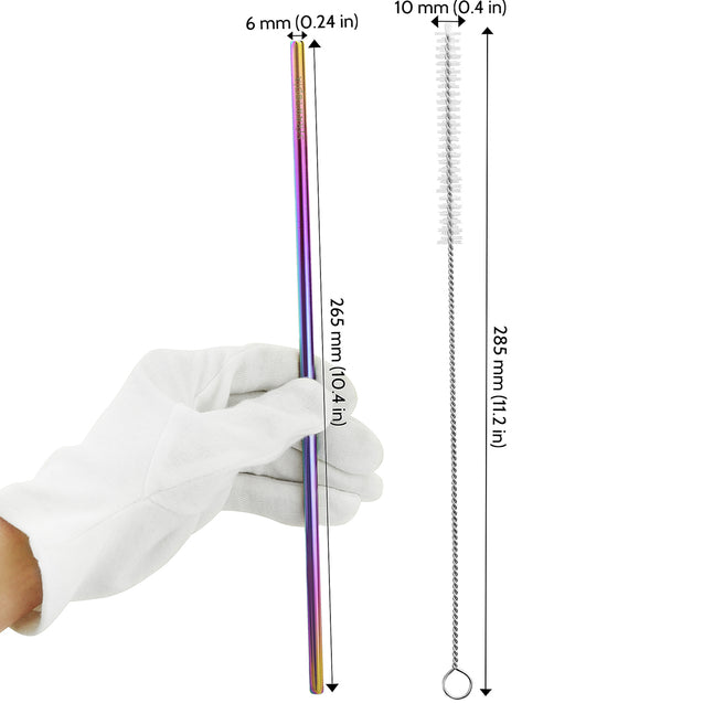 2 Straight (10.4 inches) Rainbow Reusable Metal Straws with Cleaning Brushes — STRAWTOPIA