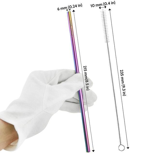 2 Bendy (10.4 inches) Rainbow Reusable Metal Straws with Cleaning Brushes — STRAWTOPIA